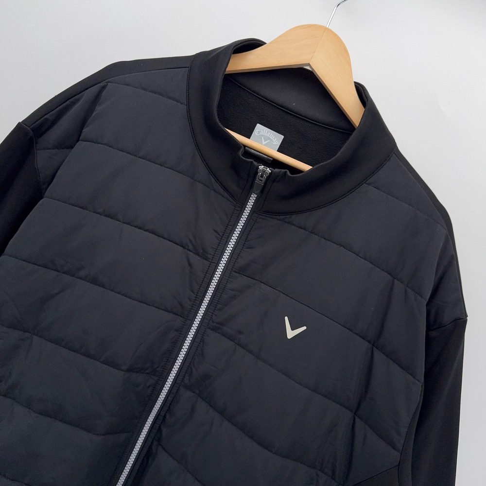 Callaway Golf Jacket Mens 3XLT Black Quilted Full Zip Fleece Hybrid Mock Neck